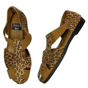 Trader Bay Sandals Brown and Black Leopard Print Suede Leather Upper Shoes